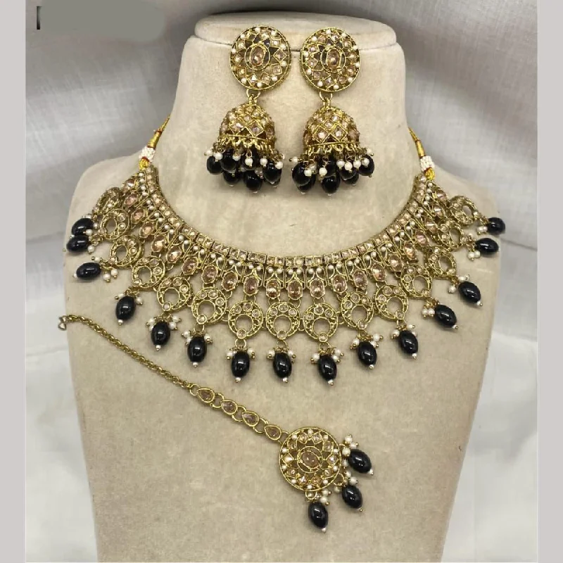 Amoliya Jewels Gold Plated Crystal Stone And Pearls Necklace Set