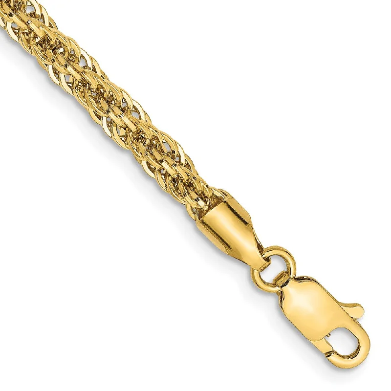 3.3mm 14k Yellow Gold Diamond Cut Rope Chain Bracelet, 7 Inch