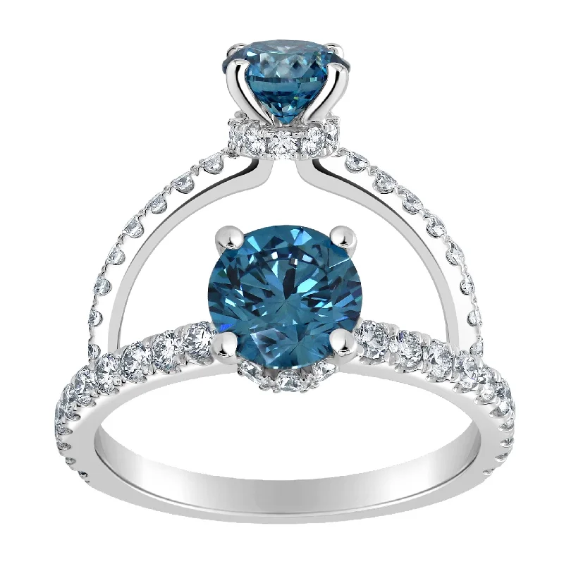 1.47ctw Lab Grown Blue Diamond Ribbon Halo Engagement Ring