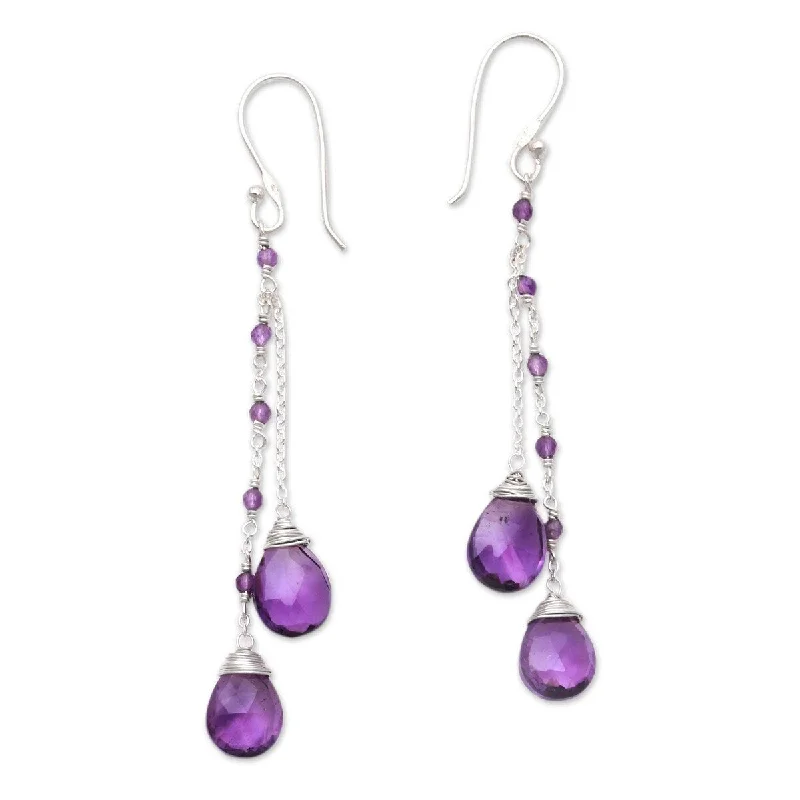 NOVICA Dangling Dew, Amethyst dangle earrings - 2.8" L x 0.3" W x 0.2" D