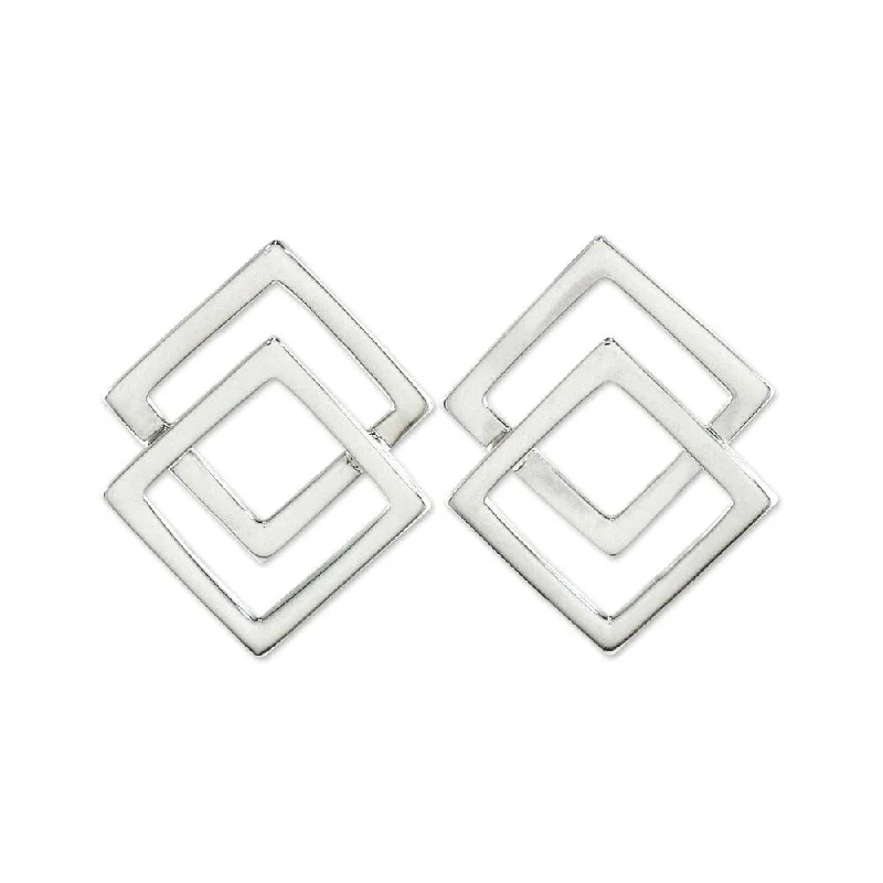 NOVICA Handmade Sterling Silver Forever Square Earrings (Thailand) - 0.9*0.5