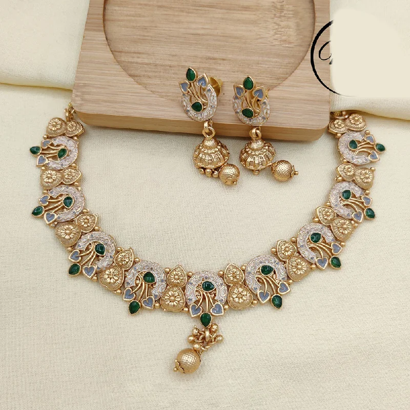 Jewel Addiction Copper Rajwadi Finish Pota Stone Necklace Set