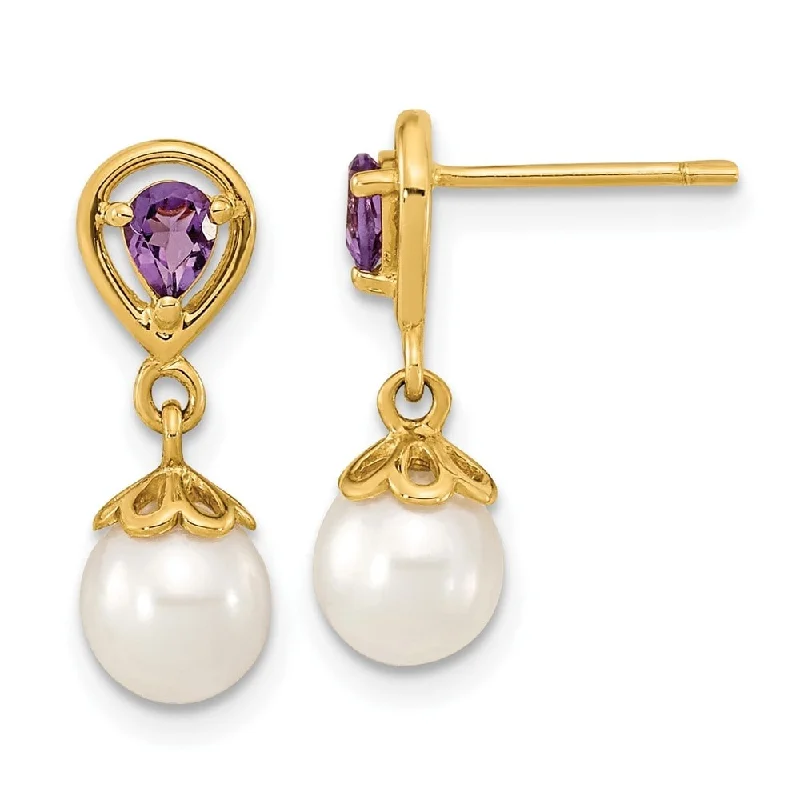 14K Gold w Gemstone & Pearl Dangle Earrings (L-16.85 mm, W-6.15 mm)