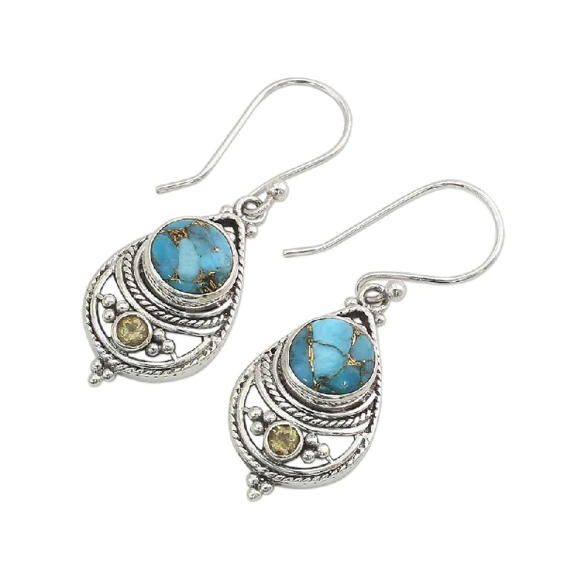 NOVICA Citrine Dangle Earrings, 'Blue Adoration' (India) - 1.6*0.7