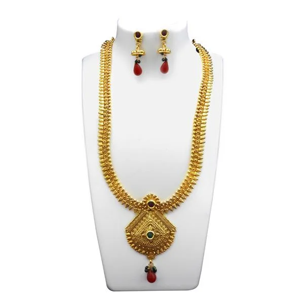 Utkrishtt Gold Plated Green Pota Stone Copper Necklace Set - 1108330