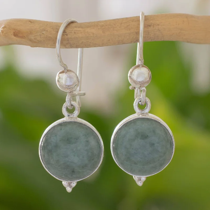 Handmade Sterling Silver Three Wishes Jade Earrings (Guatemala) - 1.4L*0.5W