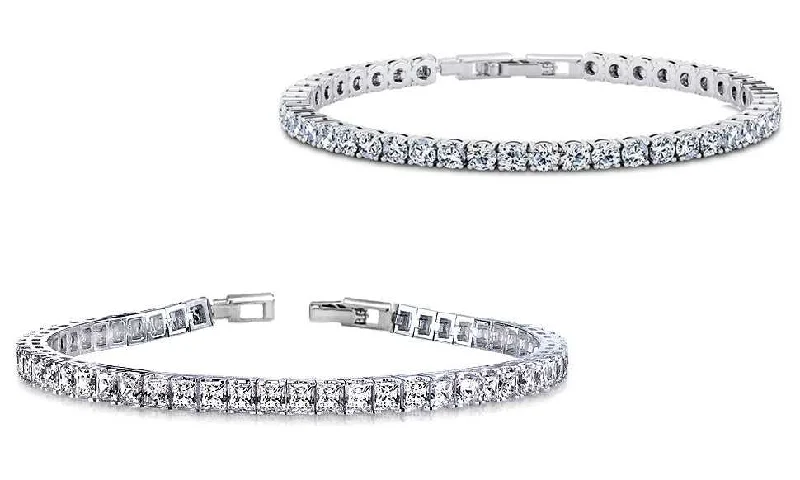 Set of 2 Round And Princess Cut Crystal Tennis Bracelets