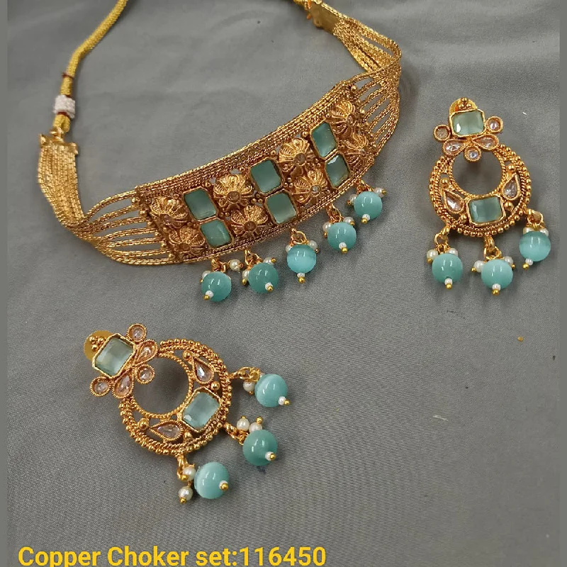 Padmawati Bangles Copper Gold Plated Crystal Stone & Beads Choker Necklace Set