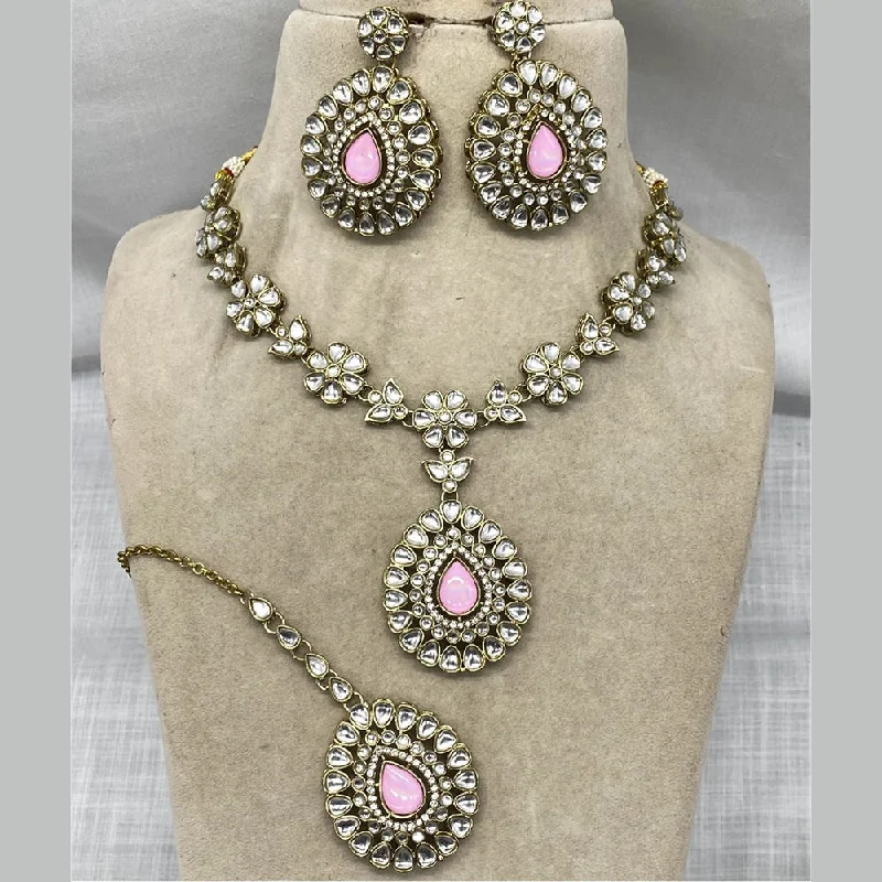 Amoliya Jewels Gold Plated Polki Kundan Stone Necklace Set