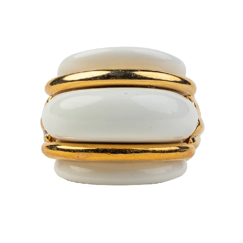 Gold and White Double Ribbed Ring