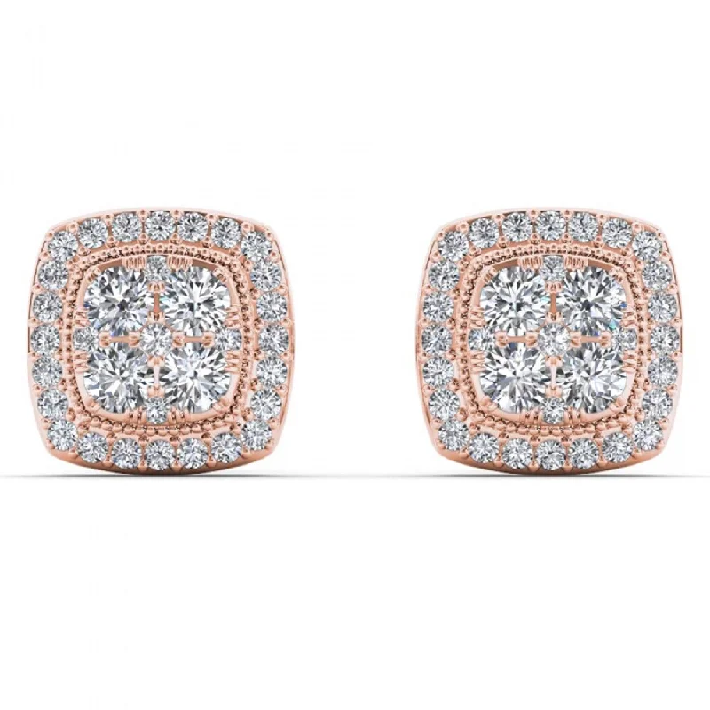 De Couer 14k Rose Gold 1/2ct TDW Diamond Halo Cluster Earrings - Pink