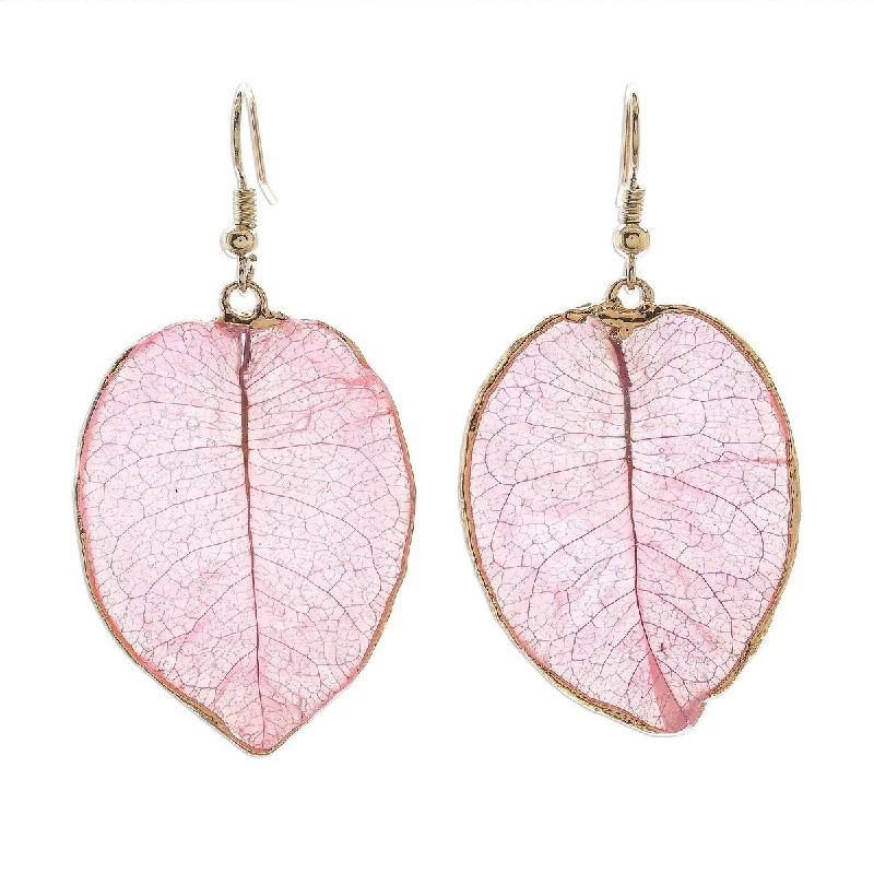 NOVICA Bougainvillea Love in Pink, Gold accented natural flower dangle earrings - 2.2*1.2