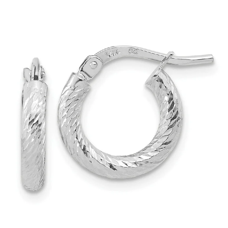 14k White Gold Polished Diamond-cut 2.4mm Hoop Earrings