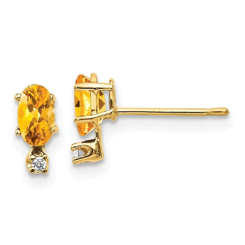 14k Yellow Gold Diamond & Citrine Earrings (L-7 mm, W-3 mm)