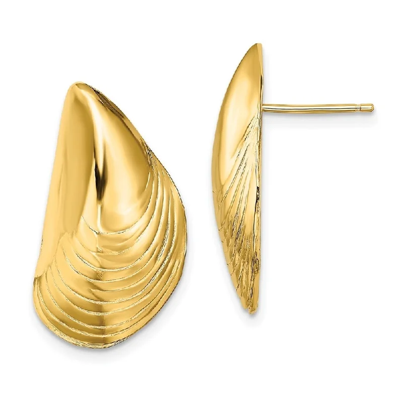 Diamond2Deal 14K Yellow Gold Polished Mussel Shell Stud Earrings (L- 24.4 mm, W- 13.2 mm)