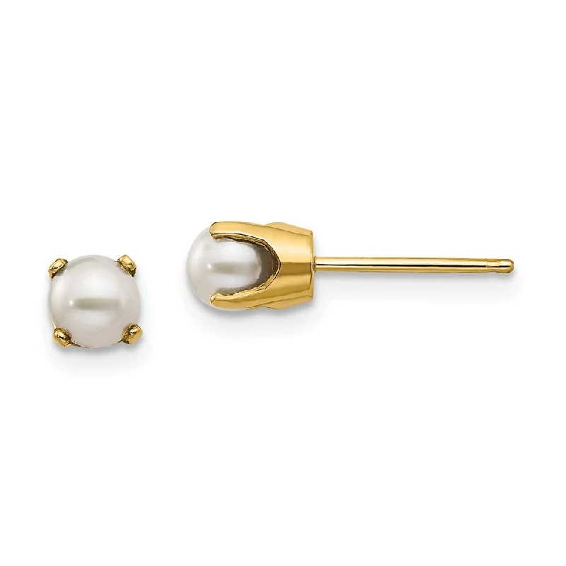 14k Yellow Gold June Cultured Pearl Stud Earrings (L-4 mm, W-4 mm)