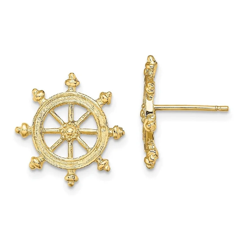 Diamond2Deal 14K Yellow Gold Ship's Wheel Stud Earrings (L- 15.8 mm)