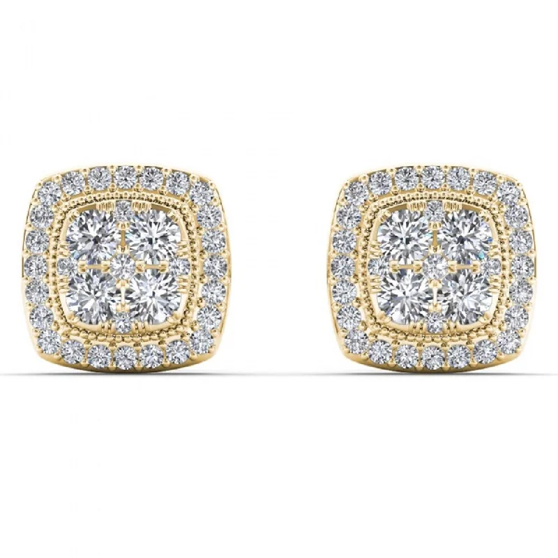 De Couer IGI Certified 14k Yellow Gold 1/2ct TDW Diamond Halo Cluster Earrings