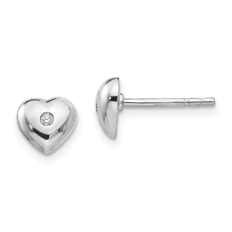 925 Sterling Silver Diamond Heart Earrings (L-6.5 mm, W-7.4 mm)