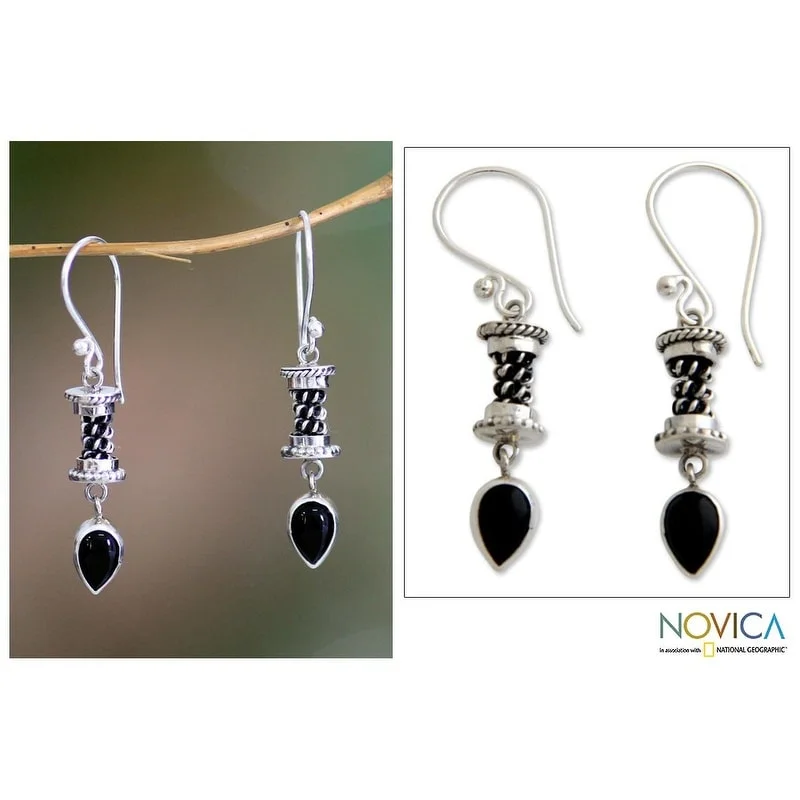 NOVICA Handmade Sterling Silver 'Balinese Temptation' Onyx Earrings (Indonesia)