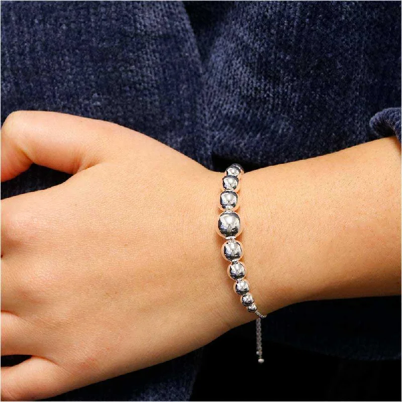 Italian Sterling Silver Adjustable Graduated Bead Bracelet