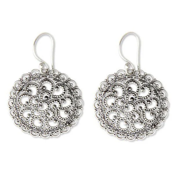 NOVICA Handmade Sterling Silver 'Filigree Chrysanthemum' Earrings (Indonesia)