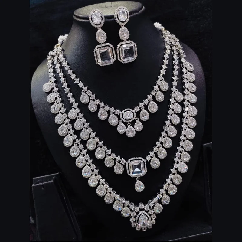 Kavita Art Silver Plated American Diamond Multi Layer Necklace Set