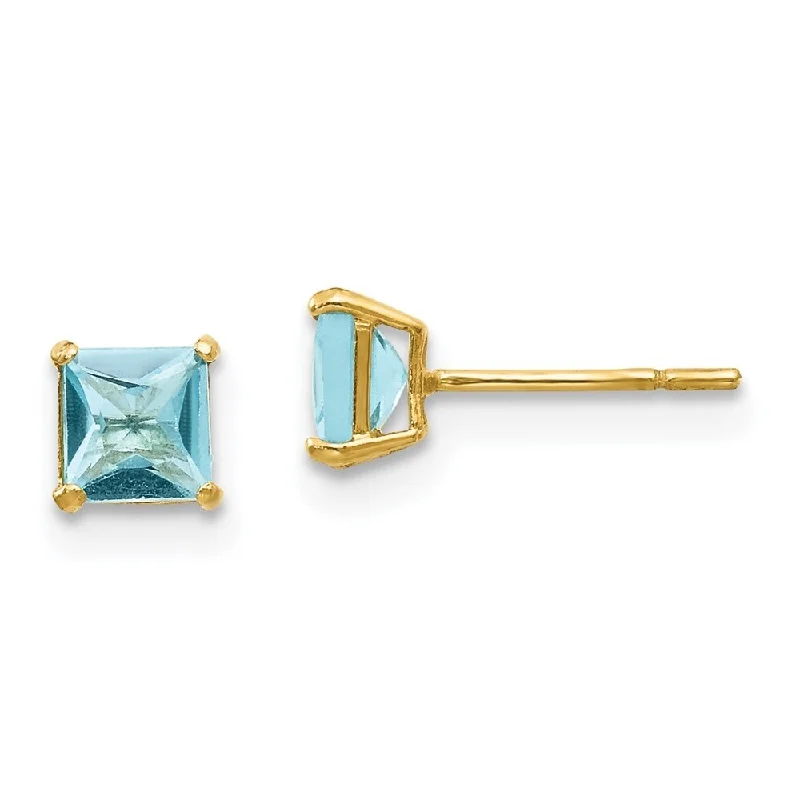 14k Yellow Gold Blue Gemstone Square Stud Earrings (L-4 mm, W-4 mm)