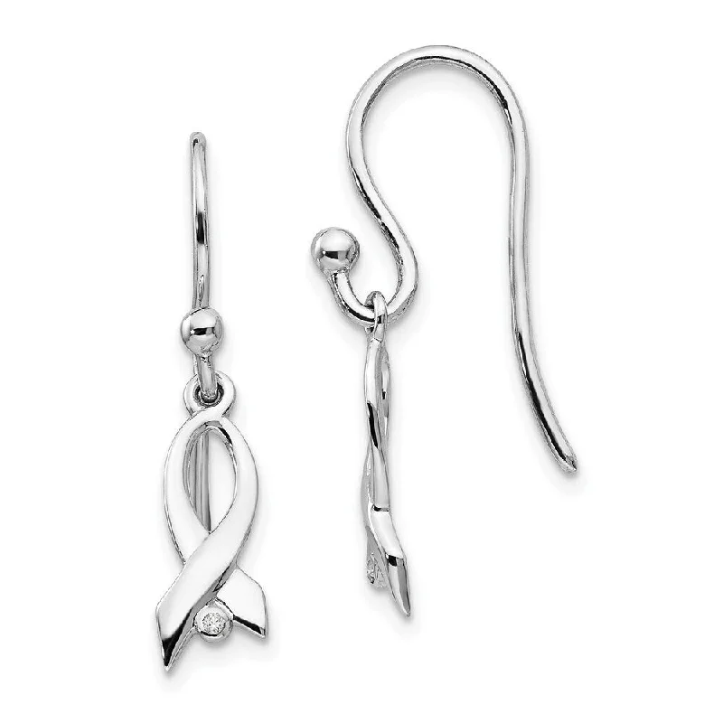 925 Sterling Silver Diamond Ribbon Dangle Earrings (L-30.5 mm, W-4 mm)