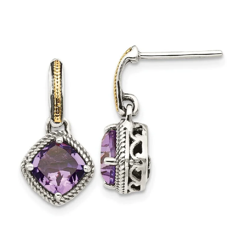 925 Sterling Silver and 14k gold Gemstone Dangle Earrings (L-17 mm, W-10 mm)