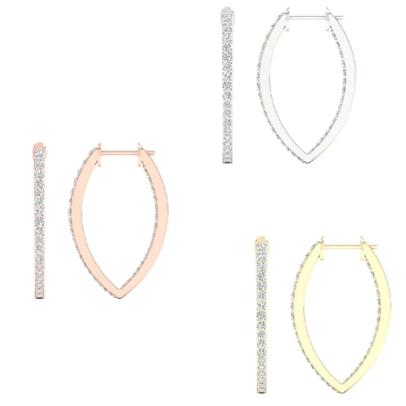 1/2 ct TDW Diamond Hoop Earrings in 10k Gold by De Couer