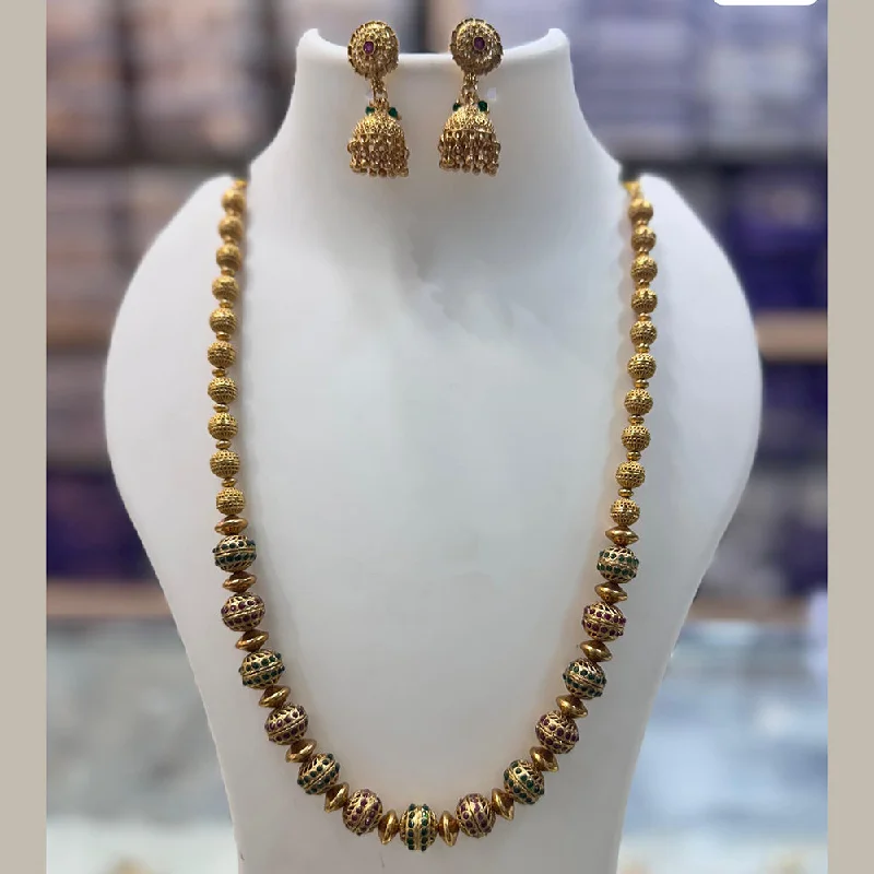 JCM Gold Plated Pota Stone Long Necklace Set