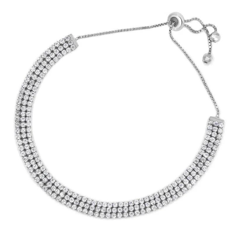 3 Row Round Cut Adjustable Crystal Tennis Bracelet