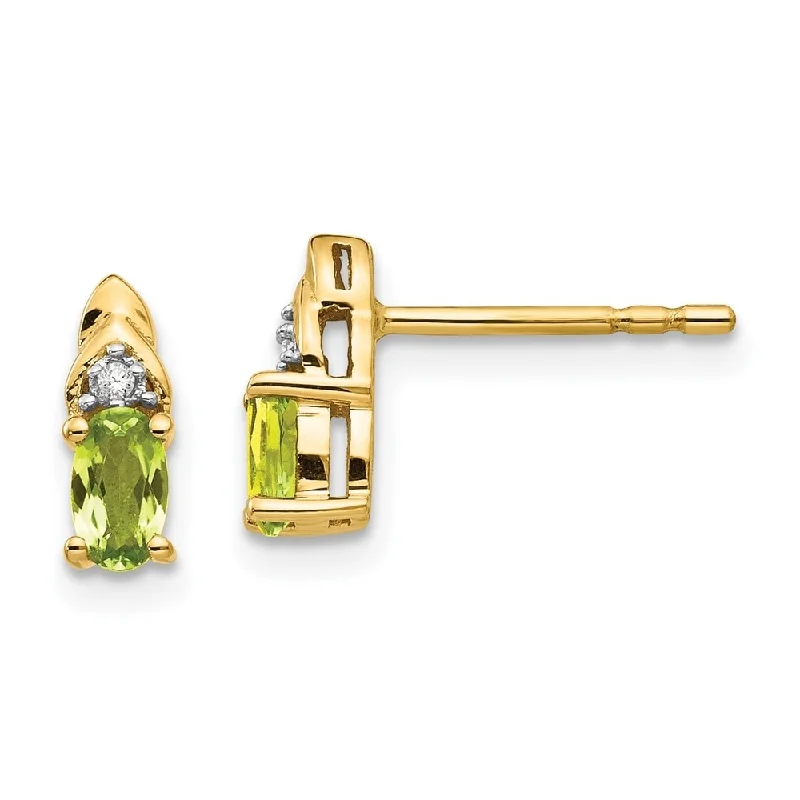 14k Yellow Gold Diamond And Peridot Earrings (L-9 mm, W-4 mm)