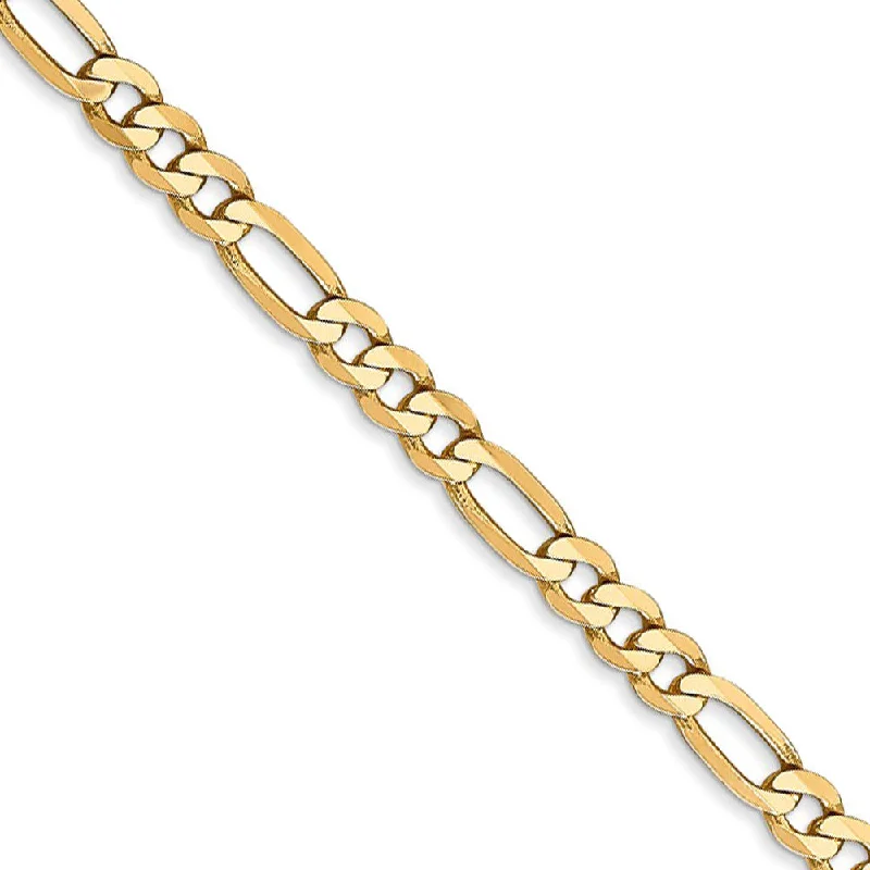 4mm, 14k Yellow Gold, Flat Figaro Chain Bracelet