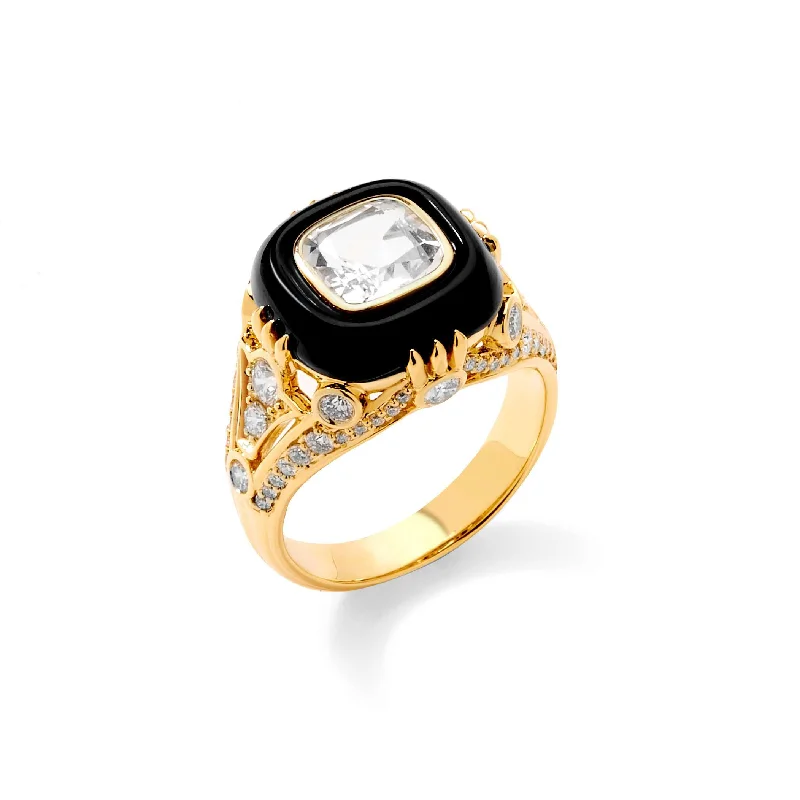 Black Onyx Diamond Mogul Ring