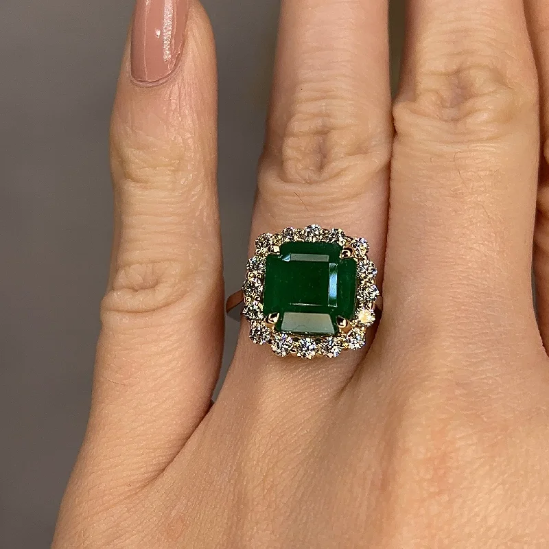 "Riva" 4.59 Carat Square Emerald Gem Halo Engagement Ring