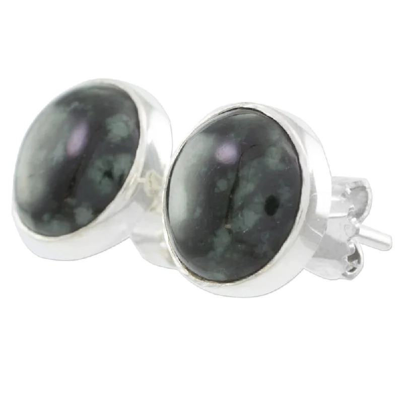 NOVICA Jade Stud Earrings, 'Harmonious Peace in Dark Green' (Guatemala) - 0.2*0.4