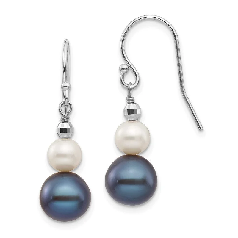 14K White Gold Fresh Water Pearl Bead Earrings (L-29 mm, W-9 mm)