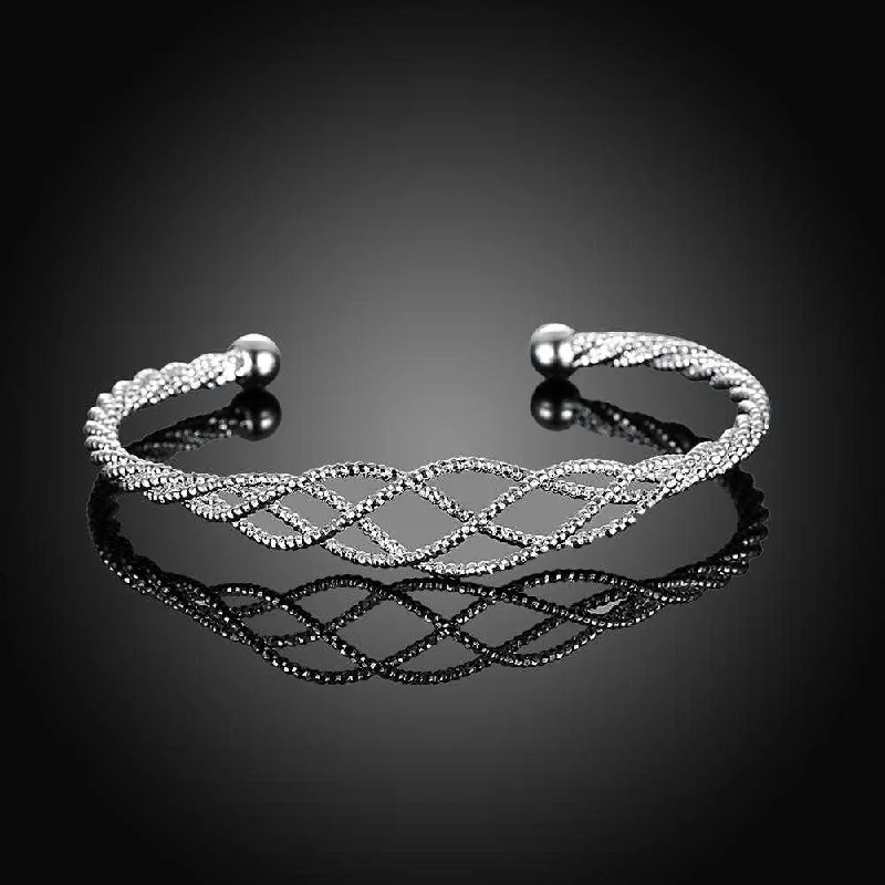 Sterling Silver Intertwined Diamond Cut Cuff Bangle