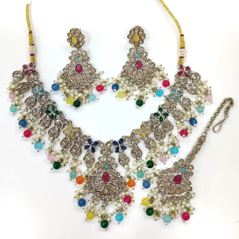 JCM Gold Plated Crystal Stone Pearls And Beads Necklace Set