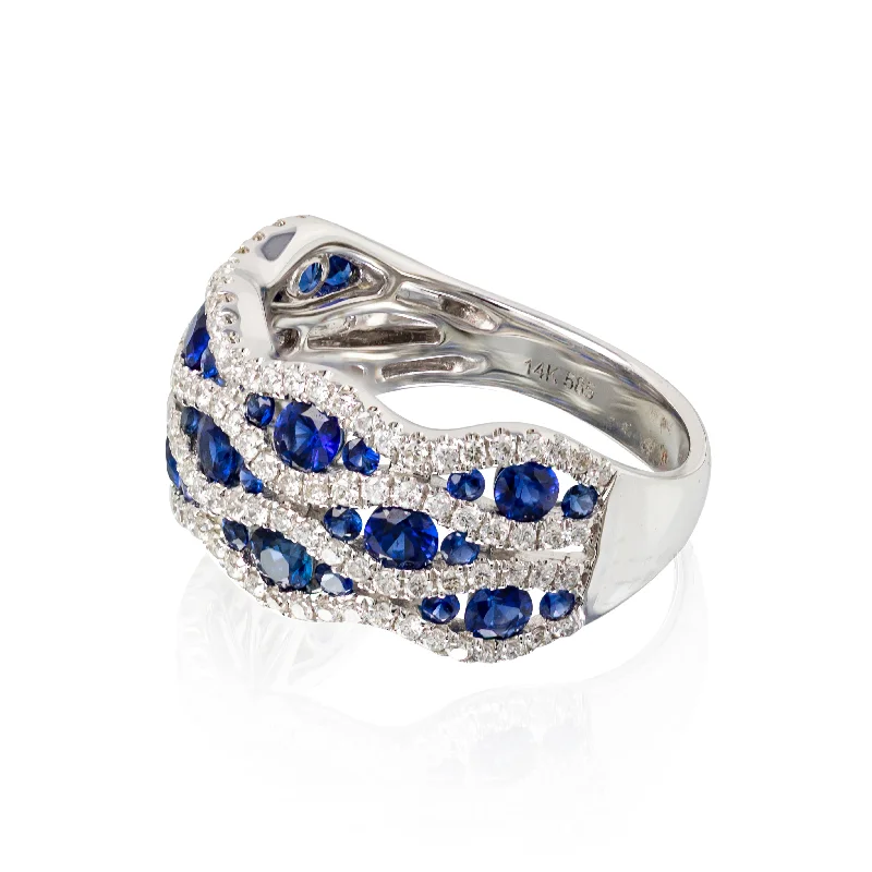 Multi row sapphire and diamond band