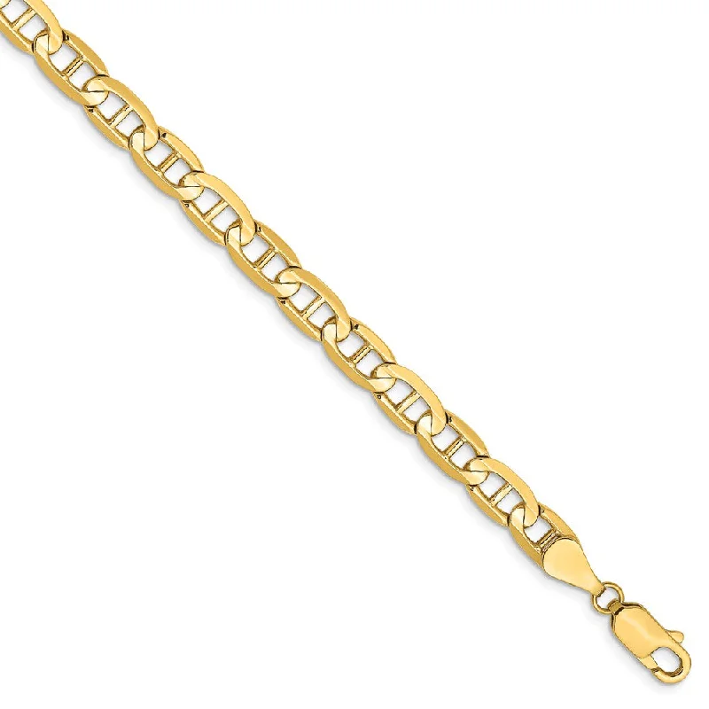 5.25mm, 14k Yellow Gold, Concave Anchor Chain Anklet or Bracelet