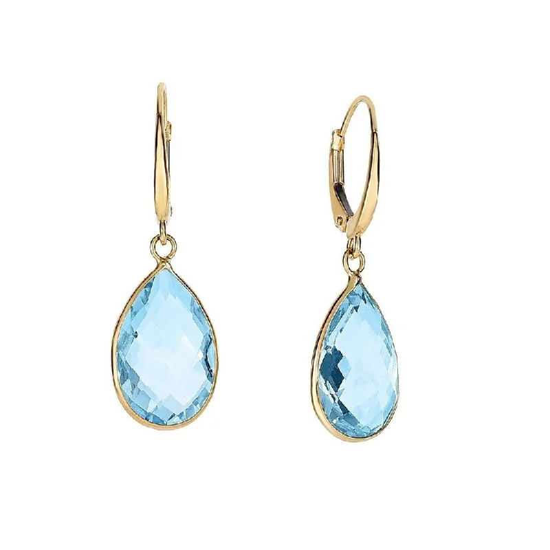 Curata 14k Yellow Gold 30x15mm Shiny Long Drop Dangle Earrings 15x10mm Tear Drop Briolette Blue Topaz Lever Back Clasp