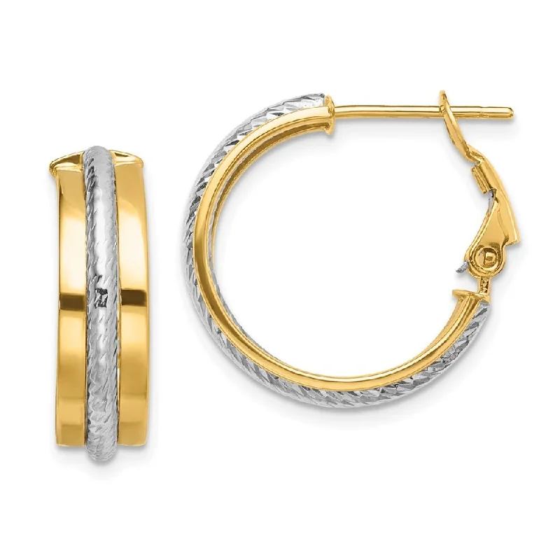 14k Gold Two-tone Diamond-Cut Hoop Earrings (L-20 mm, W-20.3 mm)