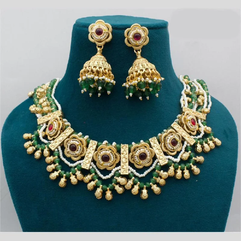 JCM Gold Plated Pota Stone And Pearls Necklace Set