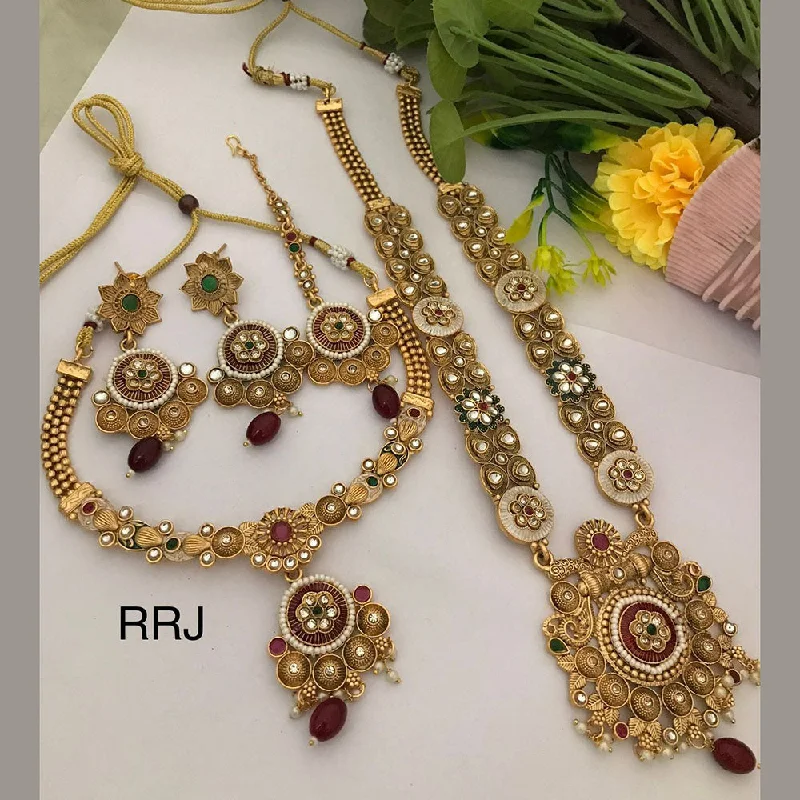 FS Collection Gold Plated Pota Stone And Beads Combo Necklace Set