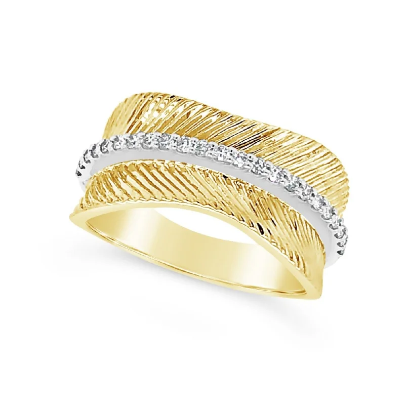 Textured Gold Ring with Center Diamond Detail