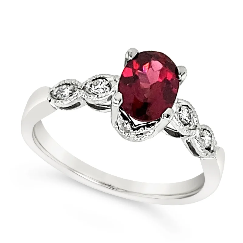 Oval Rhodolite Garnet and Bezel Set Diamond Ring