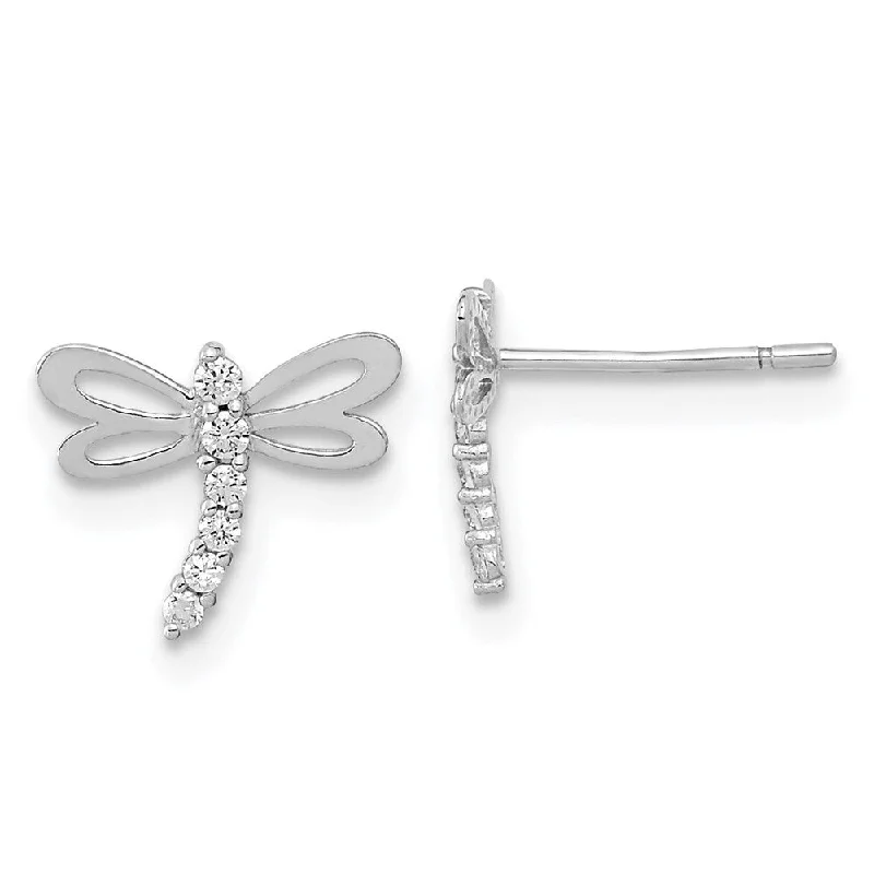 14k Madi K White Gold CZ Dragonfly Earrings (L-8.8 mm, W-9.58 mm)